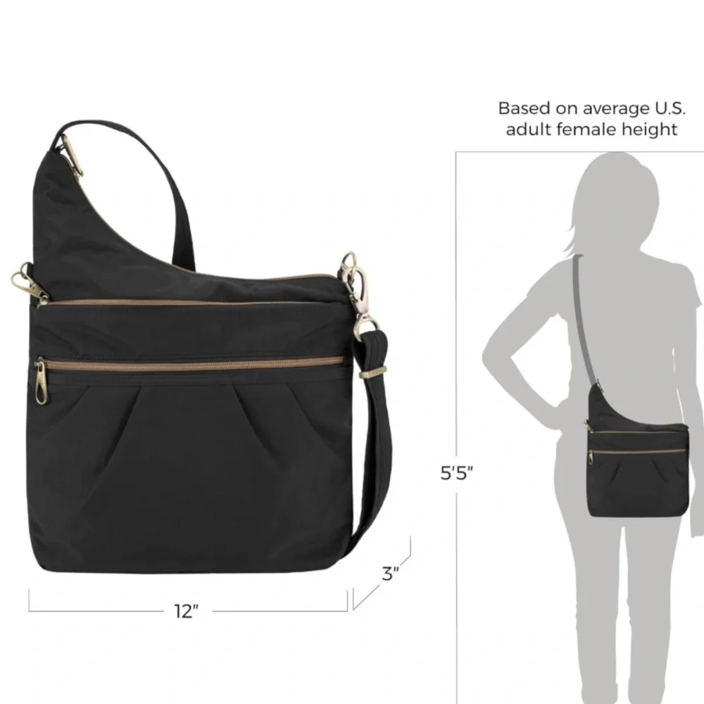Travelon Anti-Theft Signature 3 Compartment Crossbody Bag in Black - Picture 8 of 11